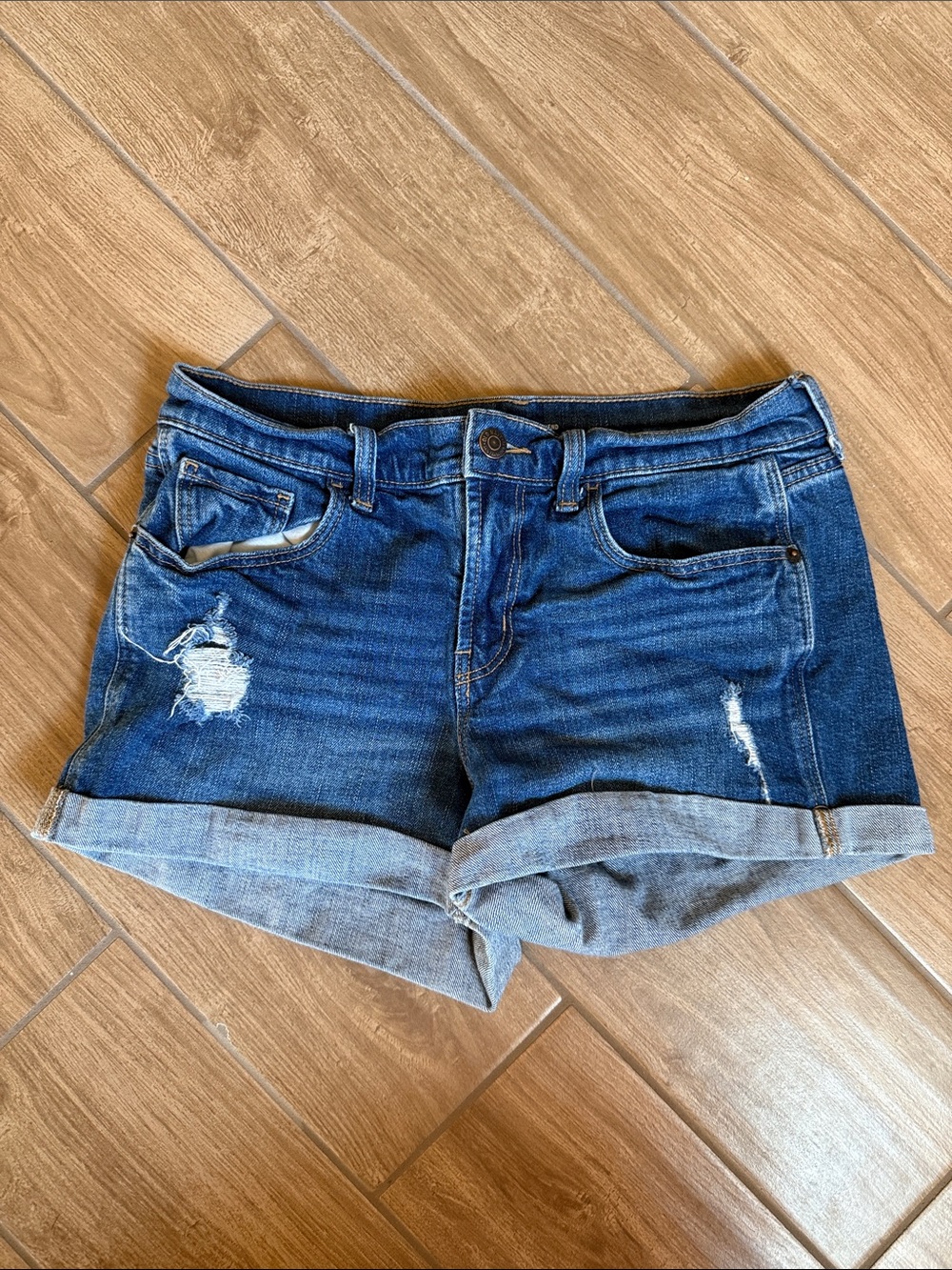 Old Navy Dark Blue Distressed Rolled-Cuff Jean Shorts